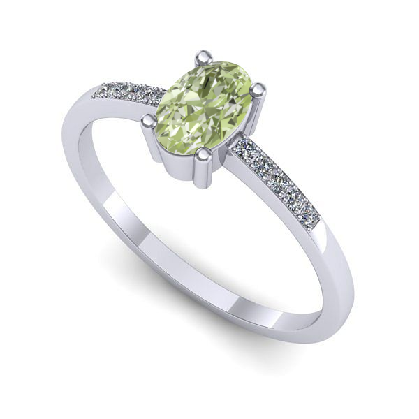 Inel de logodna din aur alb cu diamant de laborator verde