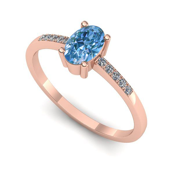 Inel de logodna din aur roz cu diamant de laborator albastru