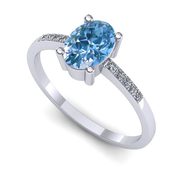 Inel logodna din aur alb cu diamant de laborator albastru