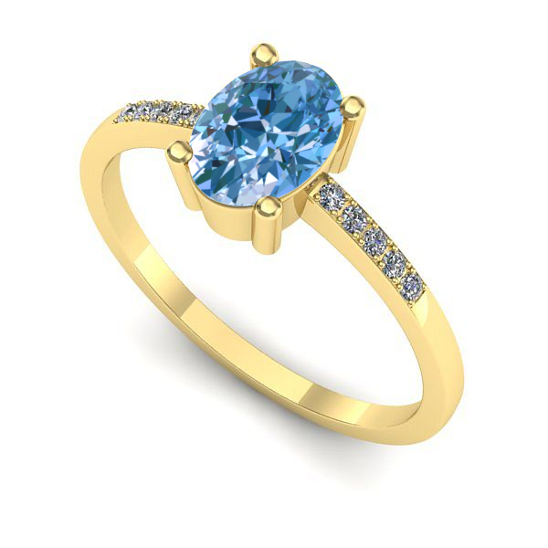 Inel de logodna din aur galben cu diamant de laborator albastru