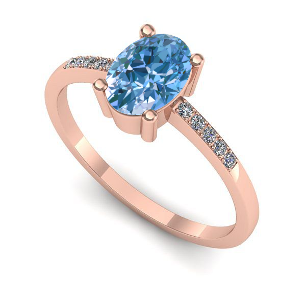 Inel logodna din aur roz cu diamant de laborator albastru