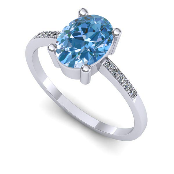 Inel de logodna din aur alb cu diamant de laborator albastru