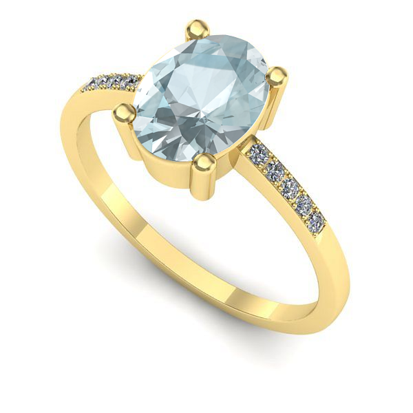 Inel logodna din aur galben cu aquamarin