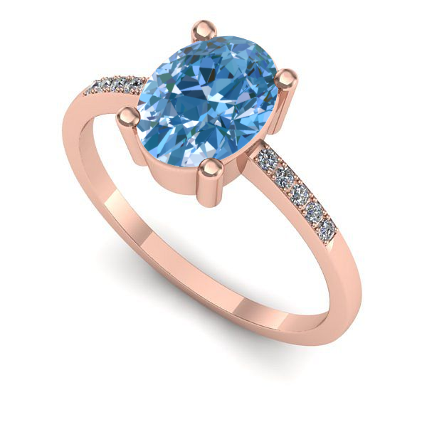 Inel din aur roz cu diamant de laborator albastru