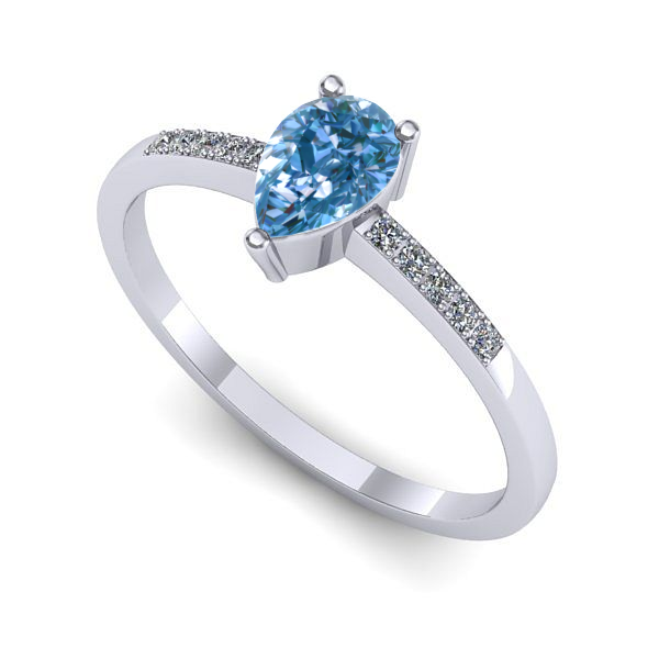 Inel din aur alb cu diamant de laborator albastru