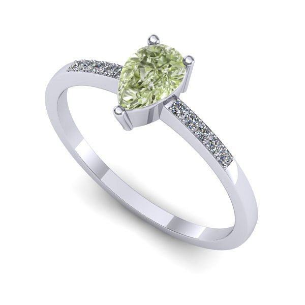 Inel logodna din aur alb cu diamant de laborator verde