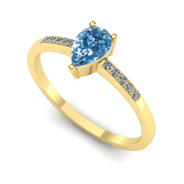 Inel de logodna din aur galben cu diamant de laborator albastru