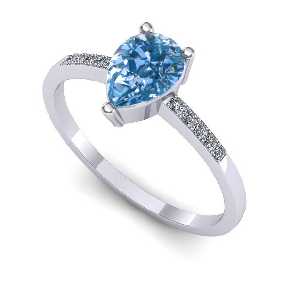 Inel din aur alb cu diamant de laborator albastru