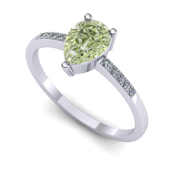 Inel logodna din aur alb cu diamant de laborator verde