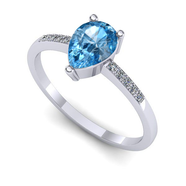 Inel logodna din aur alb cu topaz blue