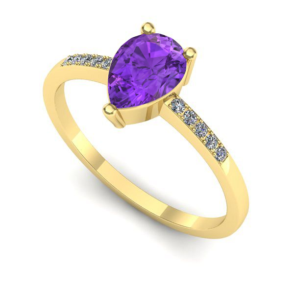 Inel logodna din aur galben cu ametist