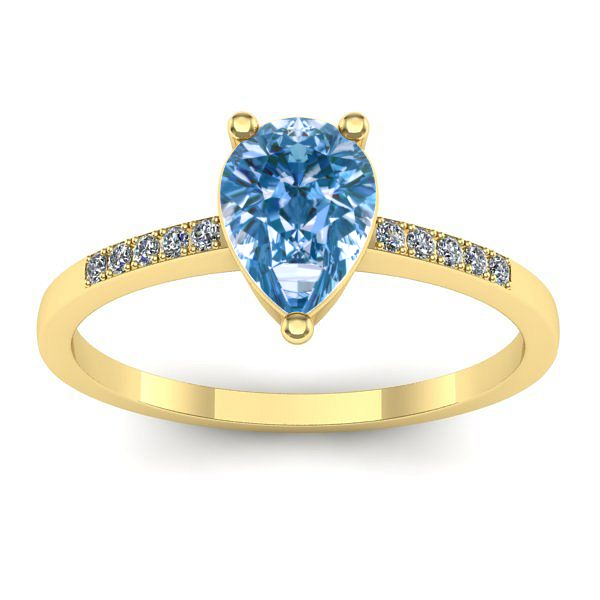 Inel logodna cu diamant de laborator albastru lacrima