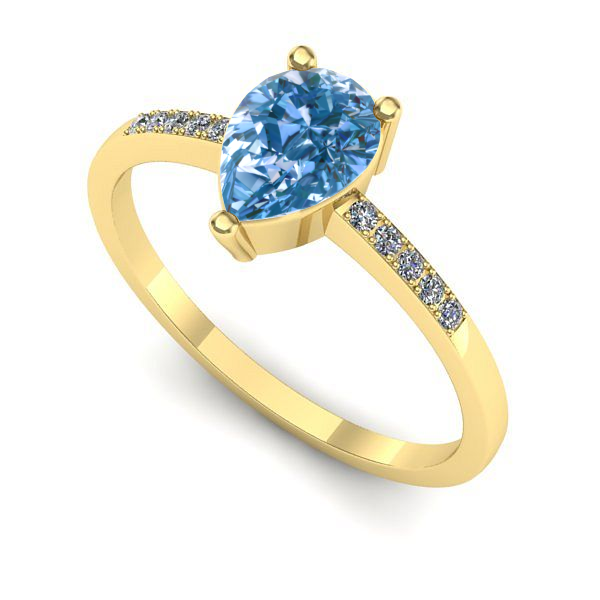 Inel logodna din aur galben cu diamant de laborator albastru