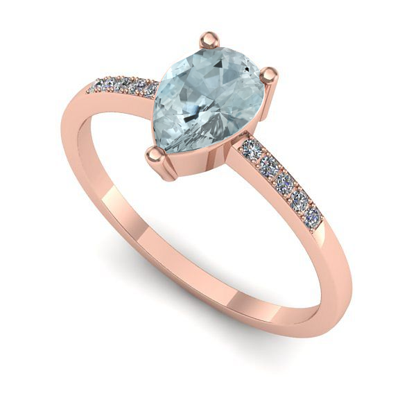 Inel de logodna din aur roz cu aquamarin