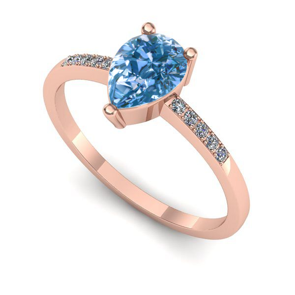 Inel din aur roz cu diamant de laborator albastru