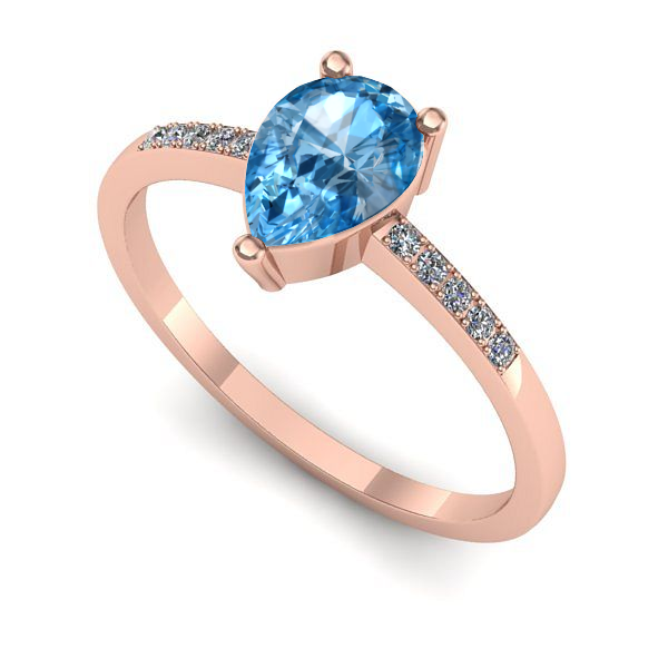 Inel logodna din aur roz cu topaz blue