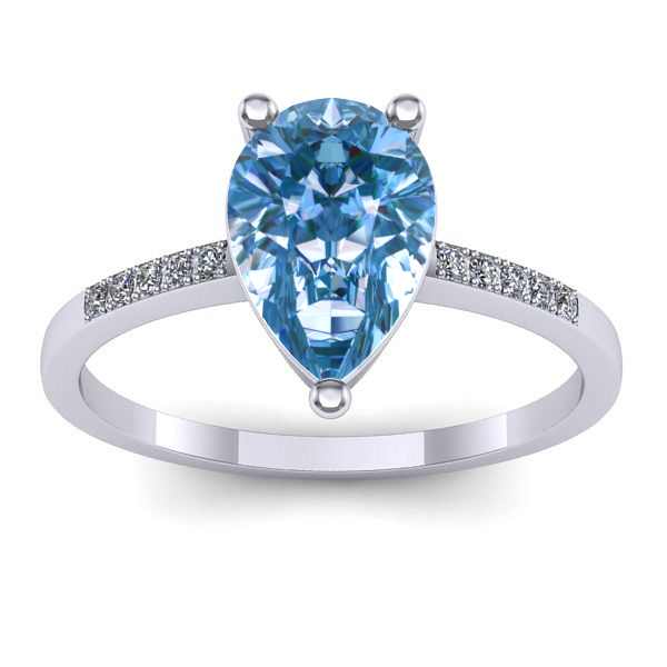 Inel logodna cu diamant de laborator albastru lacrima