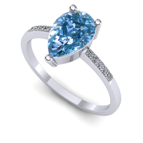 Inel din aur alb cu diamant de laborator albastru