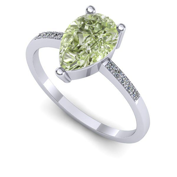 Inel din aur alb cu diamant de laborator verde