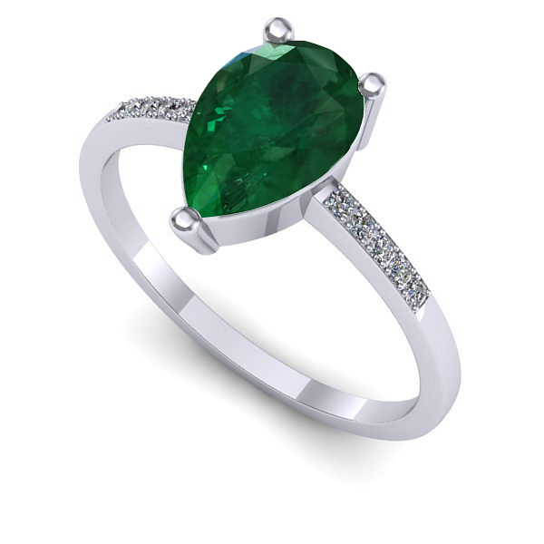 Inel logodna din aur alb cu smarald