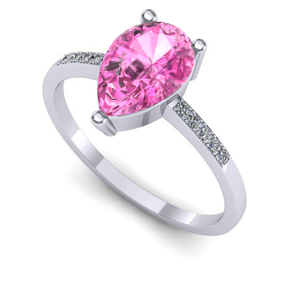 Inel de logodna din aur alb cu safir roz