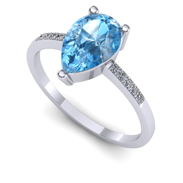 Inel de logodna din aur alb cu topaz blue