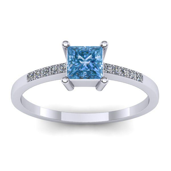 Inel logodna cu diamant de laborator albastru patrat