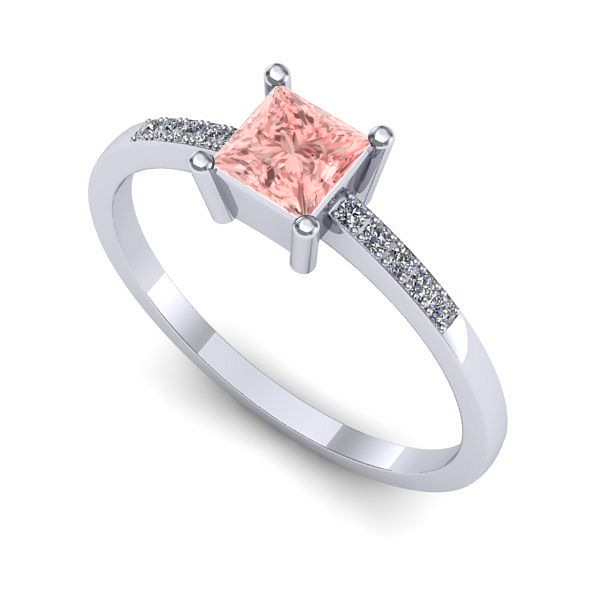 Inel logodna din aur alb cu diamant de laborator roz