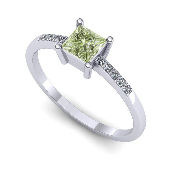 Inel de logodna din aur alb cu diamant de laborator verde