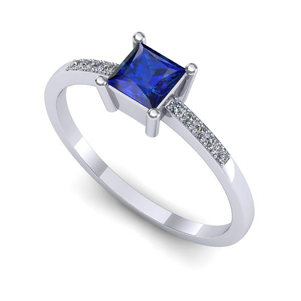 Inel logodna din aur alb cu safir