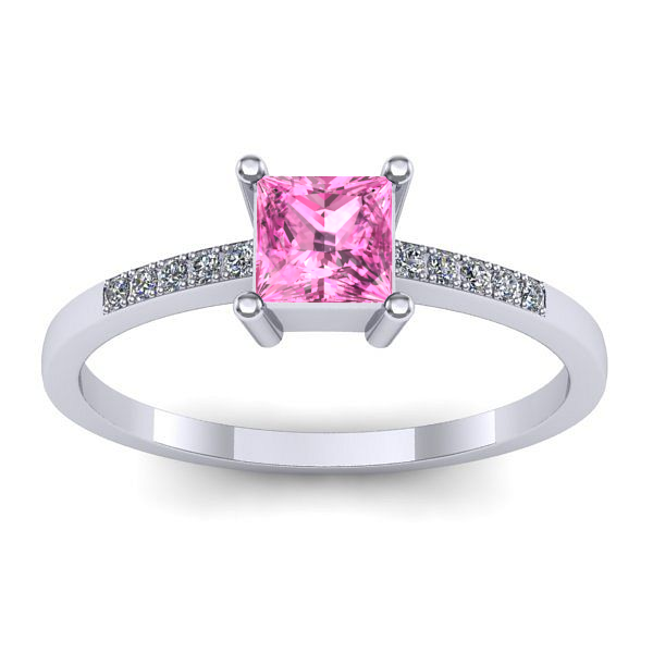 Inel logodna cu safir roz patrat