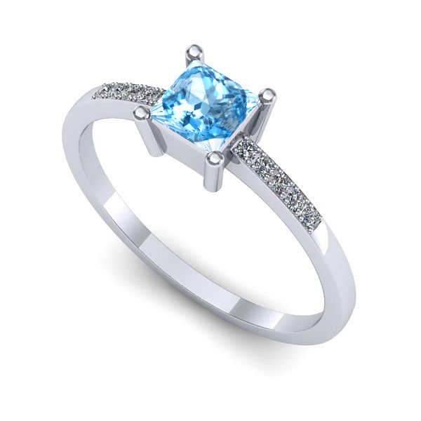 Inel de logodna din aur alb cu topaz blue