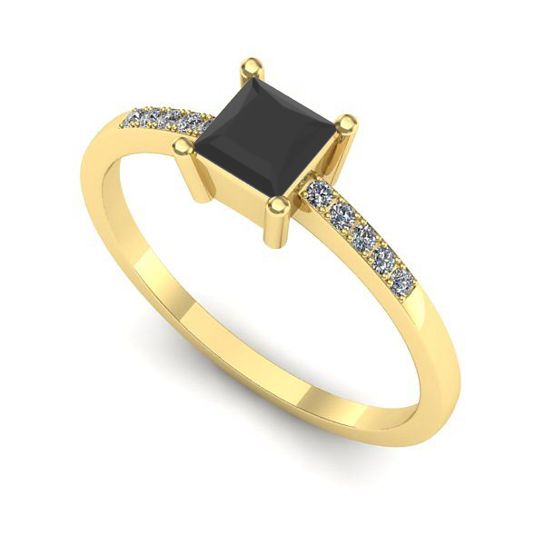 Inel logodna din aur galben cu diamant negru