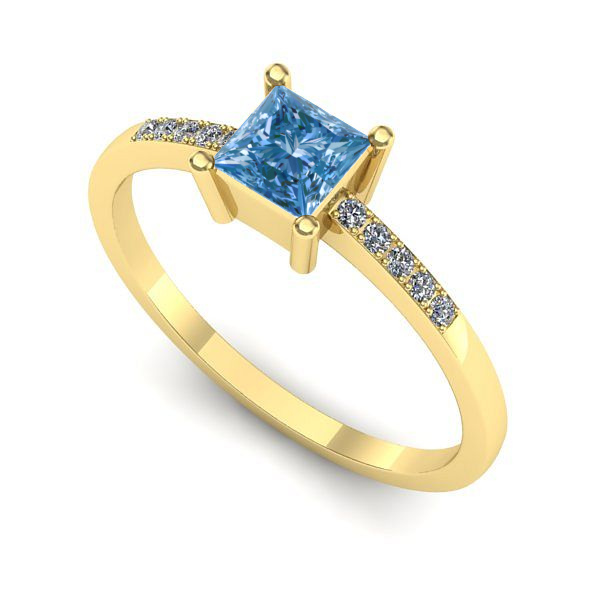 Inel din aur galben cu diamant de laborator albastru