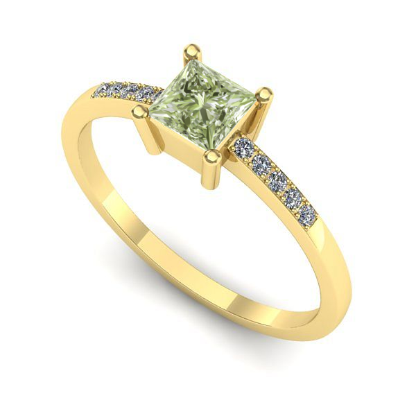 Inel logodna din aur galben cu diamant de laborator verde