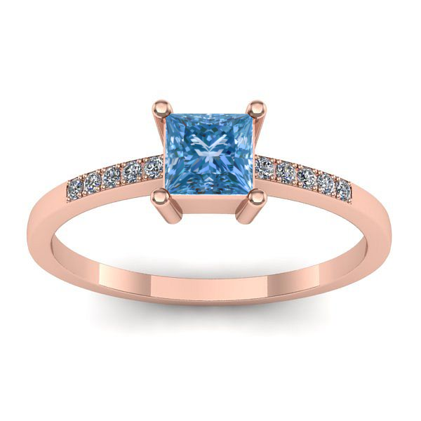 Inel logodna cu diamant de laborator albastru patrat