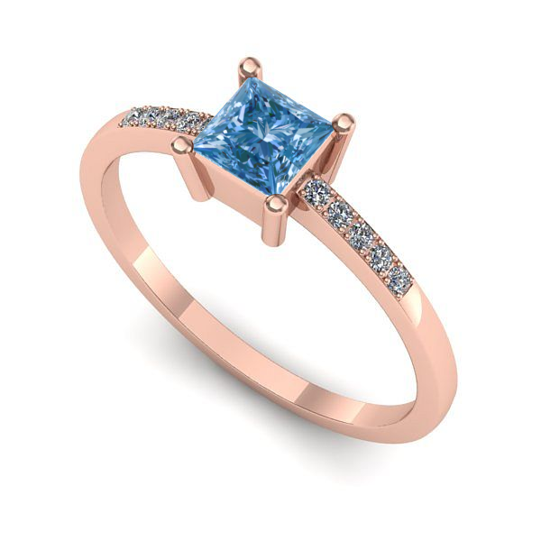Inel de logodna din aur roz cu diamant de laborator albastru