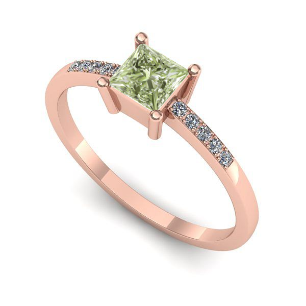 Inel de logodna din aur roz cu diamant de laborator verde