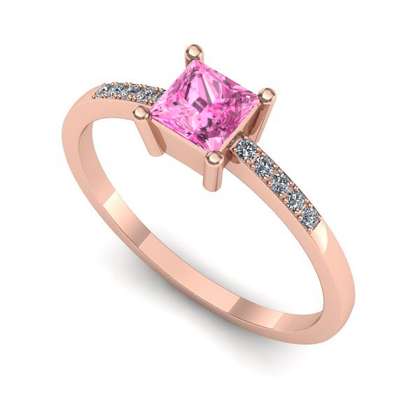 Inel logodna din aur roz cu safir roz