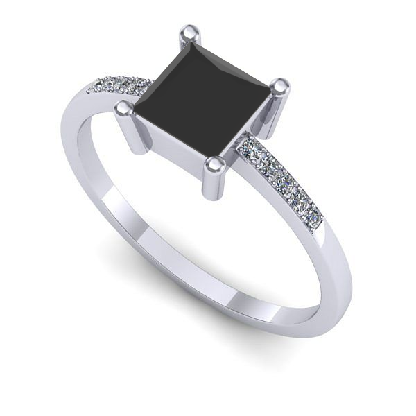 Inel de logodna din aur alb cu diamant negru