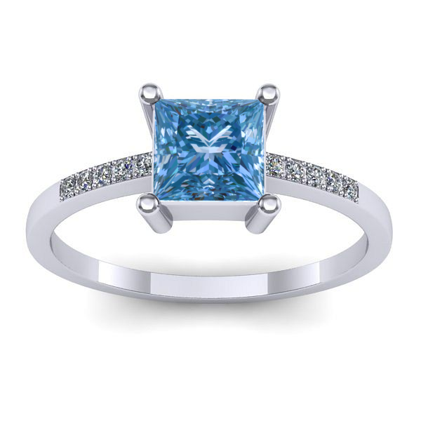 Inel cu diamant de laborator albastru patrat