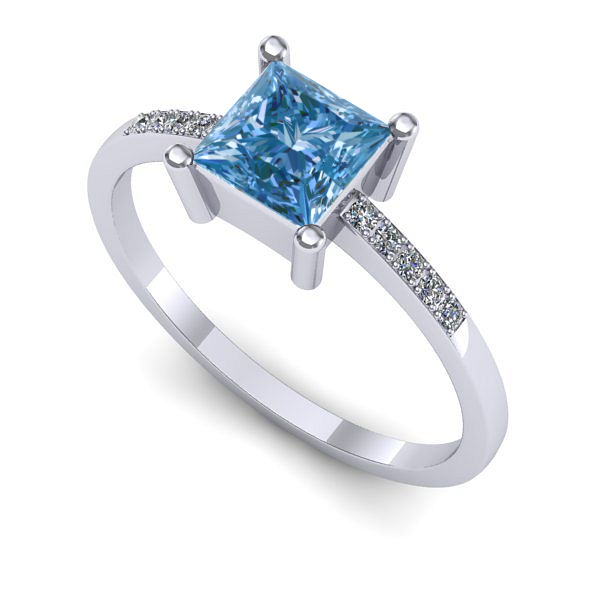 Inel de logodna din aur alb cu diamant de laborator albastru