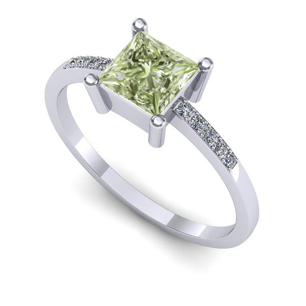 Inel din aur alb cu diamant de laborator verde