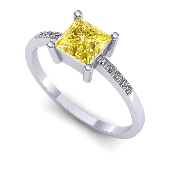 Inel de logodna din aur alb cu safir galben