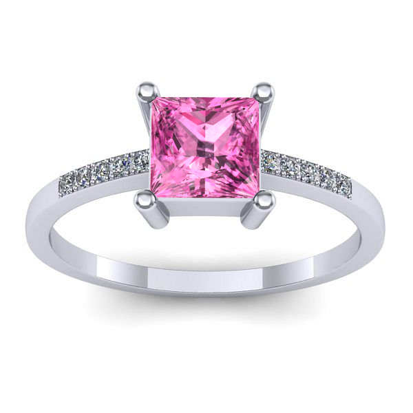 Inel logodna cu safir roz patrat