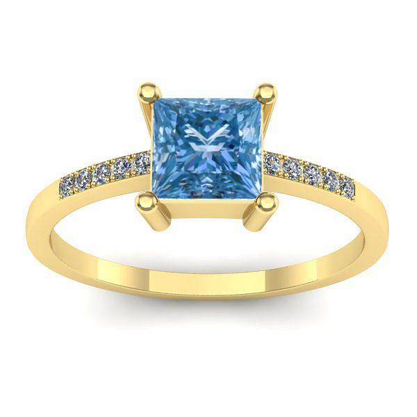 Inel cu diamant de laborator albastru patrat