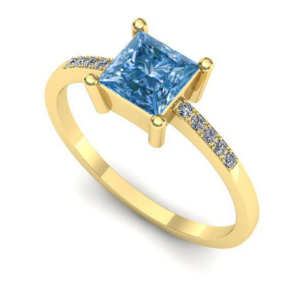 Inel logodna din aur galben cu diamant de laborator albastru