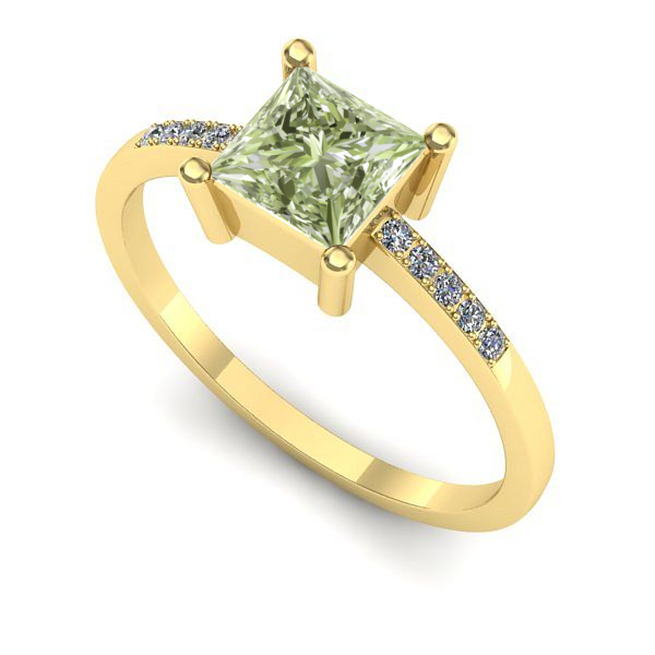 Inel logodna din aur galben cu diamant de laborator verde