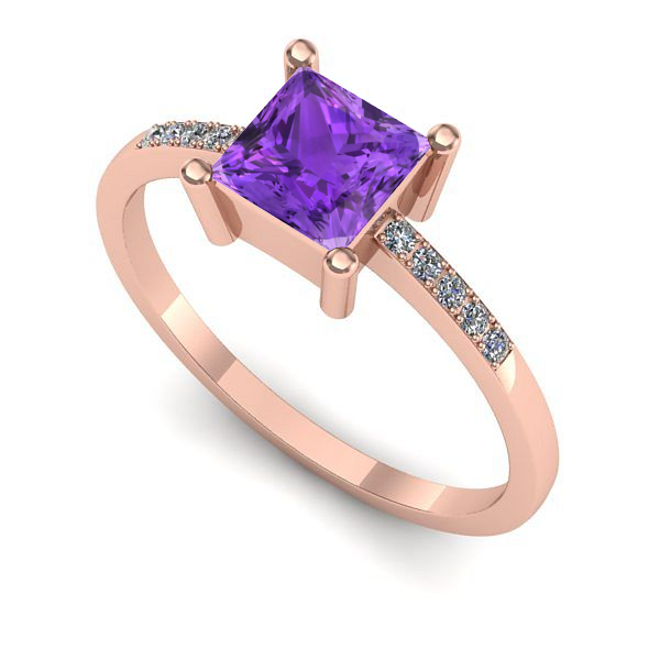 Inel logodna din aur roz cu ametist