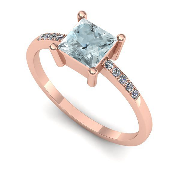 Inel logodna din aur roz cu aquamarin